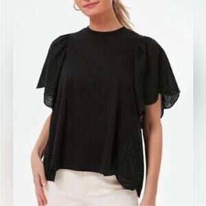 Tuckernuck Pomander Place Eyelet Emi Short Sleeve Lace Flutter Top Size S